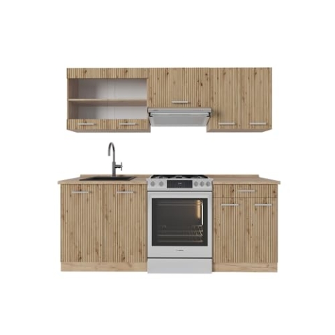 Vicco Küchenzeile R-Line, Artisan-Eiche/Goldkraft Eiche, 200 cm, AP Eiche