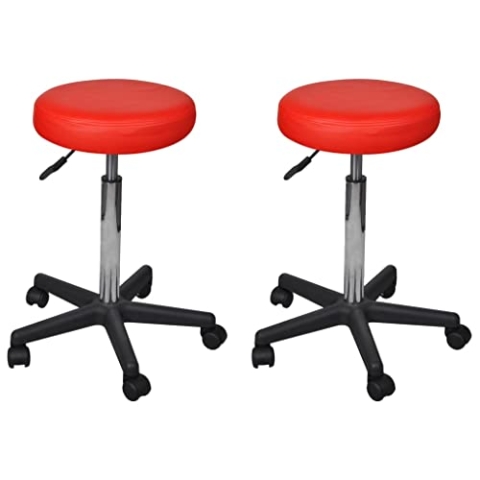 vidaXL 2X Bürohocker Rollhocker Arbeitshocker Höhenverstellbar Hocker mit Rollen Drehhocker Praxishocker Kosmetikhocker Rot 35,5x84cm Kunstleder