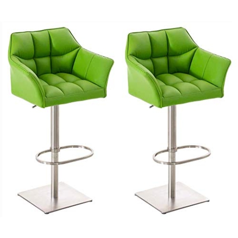 CLP 2er Set Barhocker Set Damaso Mit Kunstlederbezug Und Hochwertiger Polsterung I Höhenverstellbare Drehbare Barstühle Mit Lehne, Farbe:grün, Gestell Farbe:Edelstahl