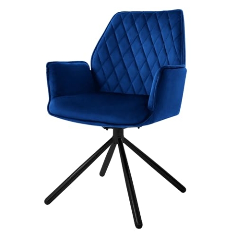 ML-Design Esszimmerstuhl aus Samt, Dunkelblau, Wohnzimmerstuhl mit Armlehne & Rückenlehne, Drehstuhl Auto-Position, Polsterstuhl mit Metallbeine, Ergonomische Sessel drehbar, Küchenstuhl Loungesessel