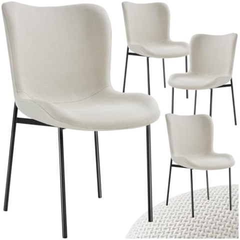 tectake® 4er Set Stuhl, Polsterstuhl für Küche, Esstisch, Sessel Schminktisch, Cocktailsessel, Elegante Esszimmerstühle oder Wohnzimmerstühle für edles Dining - Webstoff Off White/schwarz