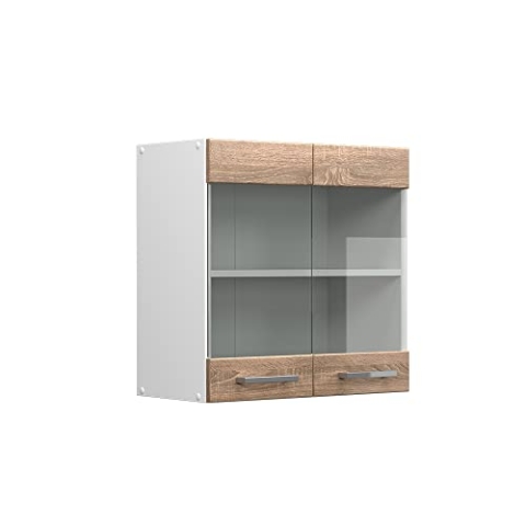Vicco Hängeschrank R-Line, Wandhängeschrank, Sonoma/Weiß, 60 cm mit Glastüren