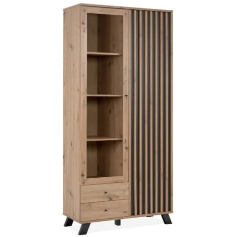 DEINE TANTE EMMA 003404 Vitrine Medan 52A Hochschrank Artisan Eiche Nb. / Anthrazit Lamellen ca. 92 x 198 x 40 cm