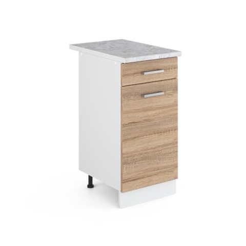 Vicco Küchenunterschrank R-Line, Schubladenschrank für die Küche, Sonoma/Weiß, 40 cm, AP Marmor