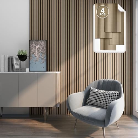 NEU.HOLZ Akustikpaneele Holz - Schalldämmung Wandpaneele in Holzoptik Walnuss hell, Schallschutz Akustikplatten Wandverkleidung innen, Schallabsorber Paneele Wand & Decke, Holzpaneele Wand 2,88 m²