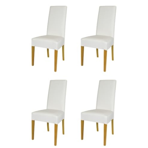 t m c s Tommychairs - 4er Set Moderne Stühle Luisa für Küche und Esszimmer, robuste Struktur aus lackiertem Buchenholz Farbe Eiche, Gepolstert und mit Kunstleder in der Farbe Weiss bezogen