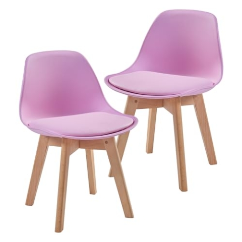 [en.casa] Kinderstuhl Elvdal 2er Set Kinderzimmerstuhl Rosa Schreibtischstuhl für Kinder Sitzhöhe 32 cm Polsterstuhl mit Holzbeinen 56 x 38 x 33 cm