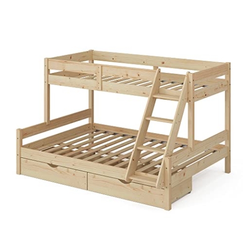 VitaliSpa Etagenbett Everest, Naturholz, 140x200 / 90x200 cm mit Schubladen