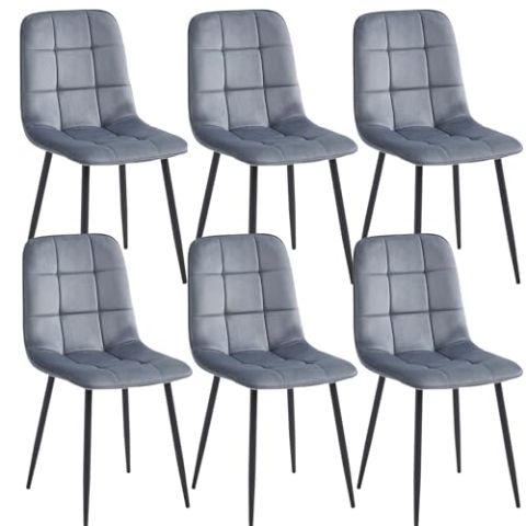 Colenis - Ela Esszimmerstühle - 6er Set - Grau - Samt - Für Esszimmer, Küche & Wohnzimmer - Modernes Design
