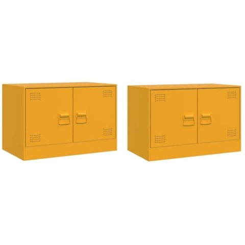 vidaXL TV Schrank 2 STK., Lowboard für Fernseher, Fernsehtisch mit Stauraum, Fernsehschrank für Wohnzimmer, TV Möbel HiFi-Schrank, Senfgelb Stahl