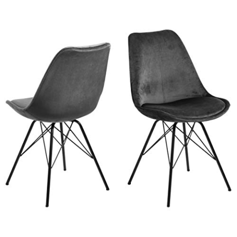 AC Design Furniture Emanuel Esszimmerstühle 2er Set, B: 48,5 x H: 85,5 x T: 54 cm, Dunkelgrau/Schwarz, Samt/Metall, 2 Stk