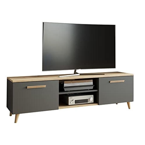 MATKAM Bergen TV Lowboard skandinavisch TV Unterteil Fernsehtisch, H47 x B150 x T40 cm (Anthrazit-Artisan Eiche)