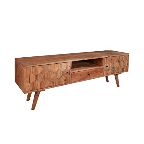 Riess Ambiente Massives TV Board Mystic Living 140cm Akazie Natur 3D Oberfläche Massivholz Akazienholz Lowboard Fernsehschrank Wohnzimmerschrank