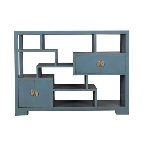 Fine Asianliving Chinesisches Bücherregal Offenes Regal Arctic Blau Grau - Orientique Kollektion B108xT35xH80cm