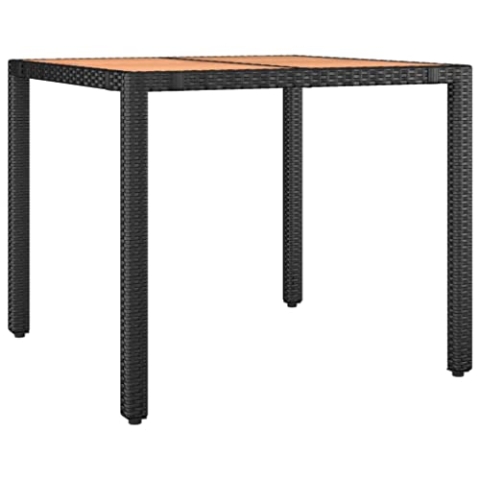 vidaXL Gartentisch, Garten Esstisch mit Holzplatte, Terrassentisch Stahlrahmen, Gartenmöbel Tisch, Schwarz Poly Rattan Massivholz Akazie