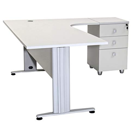 Furni24 Schreibtisch Winkelschreibtisch, Eckschreibtisch, Moderner Bürotisch Computertisch mit großer Arbeitsfläche, Bürotisch, PC Tisch, Dona Grau 180x120x74cm inkl.Beistellcontainer rechts gewinkelt