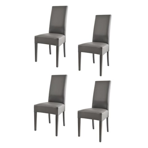 t m c s Tommychairs - 4er Set Moderne Stühle Luisa für Küche und Esszimmer, robuste Struktur aus lackiertem Buchenholz Farbe Dunkelgrau, gepolstert und mit dunkelgrauem Kunstleder bezogen