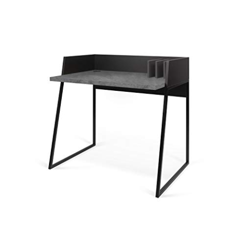 TEMAHOME Volga Schreibtisch, mit Metallgestell, kleine Trennwände, mit Kabeldurchführung, Chipboard/MDF/metalic legs, Black and Concrete Look, 90 x60 x88 cm (LxBxH)