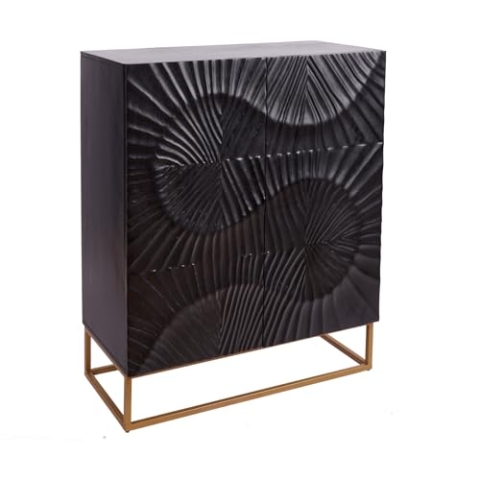 invicta INTERIOR Massives Highboard Scorpion 120cm Mangoholz aufwendige 3D Schnitzereien Hochschrank Massivholz Schrank