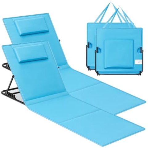 SONGMICS Strandstuhl, 2er Set, Campingstuhl, Sonnenliege, Strandliege, klappbar, verstellbare Rückenlehne, leicht tragbar mit Griff, für Camping, Garten, Pool, 158 x 55 cm, himmelblau GCB251Q01