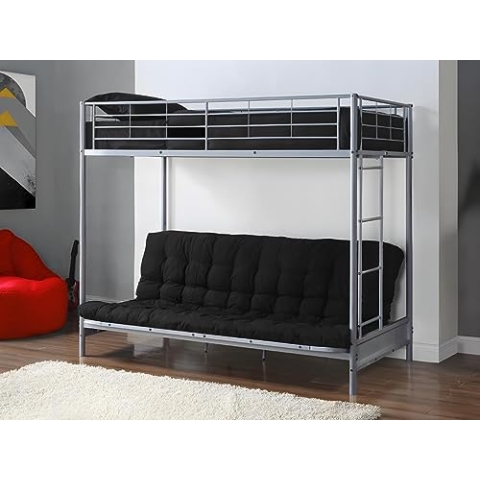 Vente-unique-Hochbett mit Schlafsofa + Futonmatratze - 90 x 190 cm - Metall - Silberfarben - MODULO IV