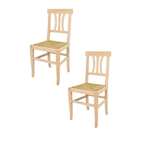 t m c s Tommychairs - 2er Set Stühle Artemisia für Küche und Esszimmer, robuste Struktur aus poliertem Buchenholz, unbehandelt und 100% natürlich, Sitzfläche aus echtem Stroh