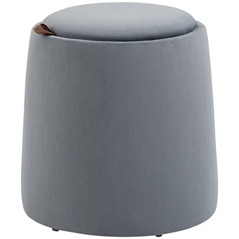 HOMCOM Sitzhocker mit Stauraum 2-in-1 Hocker mit Deckel, Runder Fußhocker Ottomane Polsterhocker mit Samtoptik Beistelltisch für Wohnzimmer Schlafzimmer Ø44 x 47,5 cm Grau