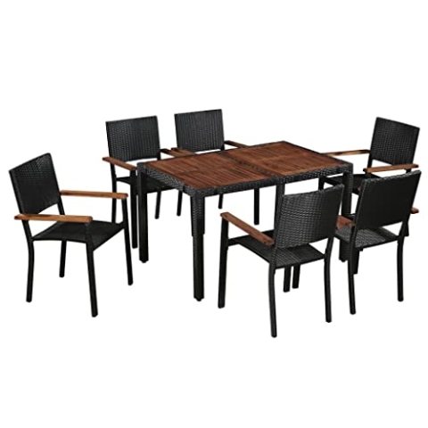 vidaXL Gartenmöbel 7-TLG. Poly Rattan Akazienholz Gartengarnitur Sitzgruppe