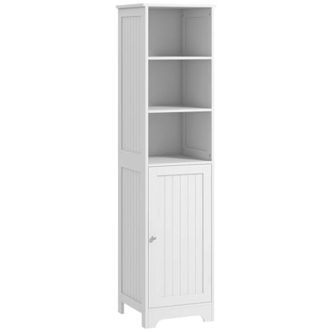 kleankin Badezimmerschrank Badschrank mit 3 offenen Fächern, Bad Hochschrank mit 1 Schrankfach, Aufbewahrungsschrank für Badezimmer, Wohnzimmer, Weiß, 40 x 38 x 160 cm