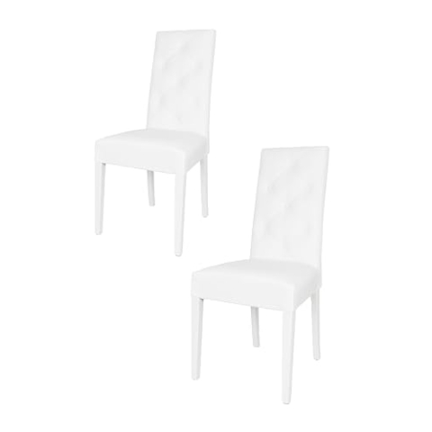 t m c s Tommychairs - 2er Set Moderne Stühle Chantal für Küche und Esszimmer, robuste Struktur aus lackiertem Buchenholz Farbe Weiss, gepolstert und mit weissem Kunstleder bezogen