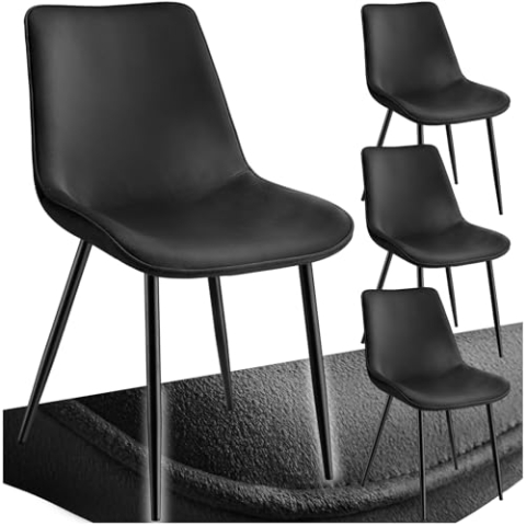 tectake® Esszimmerstühle 4er Set, Samtstoff Stuhl mit Rückenlehne, ergonomische Essstühle, bequemer Küchenstuhl, Esszimmerstuhl, Cocktailsessel für Lounge, Dining, Küchentisch - schwarz