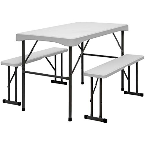 AMANKA Bierzeltgarnitur für 4 Personen - 112 x 61 cm Esstisch Set mit 2 Bänken - Kunststoff Weiß