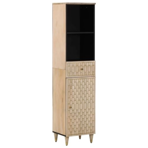 vidaXL Badschrank, Badezimmerschrank mit Flexibler Tür Holzbeine, Kommode für Badezimmer, Badmöbel Beistellschrank, Modern, Massivholz Mango