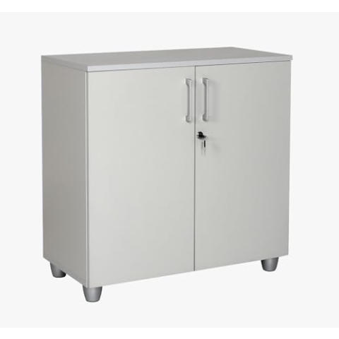furni24 Aktenschrank mit Schloss und Fächern – Abschließbarer Holzschrank, mit 1 verstellbaren Regalbrettern, Flügeltüren und Metallscharnieren – Grau, 80x80x40 cm