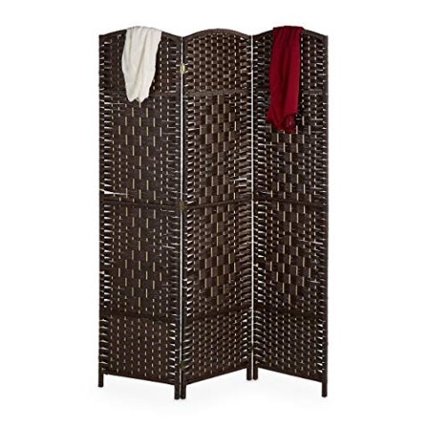 Relaxdays Paravent Raumteiler, HxB: 170x120 cm, Faltbarer Raumtrenner, 3-teiliger Sichtschutz, Holz & Papierseil, braun
