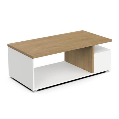 Demeyere Access Couchtisch, Holzwerkstoff, Weiß und Eiche, 91 x 50 x 37 cm