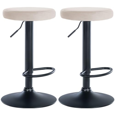 CLP 2er Set Barhocker Ponte Samt I Drehbarer Thekenhocker I Höhenverstellbarer Hocker I Küchenhocker mit Metallgestell, Farbe:Creme, Material Gestell:Metall matt schwarz