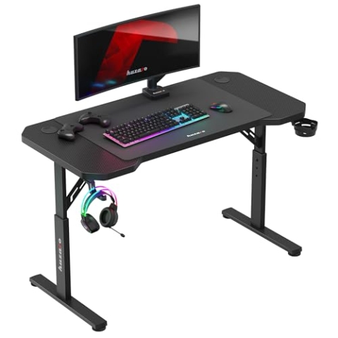 huzaro Hero 2.6 Black | Gaming Tisch Schreibtisch PC Tisch Computertisch | 120x60 cm | Inklusive Mauspad | 3 Höhen | Kopfhörerhaken Getränkehalter | Kabeldurchführung | Metallkonstruktion | Schwarz