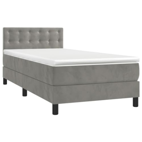 vidaXL Boxspringbett mit Matratze Bett Polsterbett Bettrahmen Bettgestell Lattenrost Hotelbett Einzelbett Schlafzimmerbett Hellgrau 80x200cm Samt