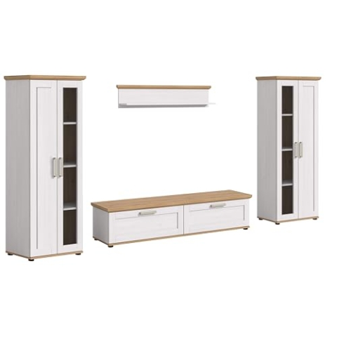 xonox.home Wohnzimmer Verona 4tlg. Set Wohnkombination Wohnwand Wohnzimmermöbel Wohnzimmerschrank Möbelkombination Wohnzimmerset in Sibiu Lärche Nb. Absetzung Artisan Eiche Nb.