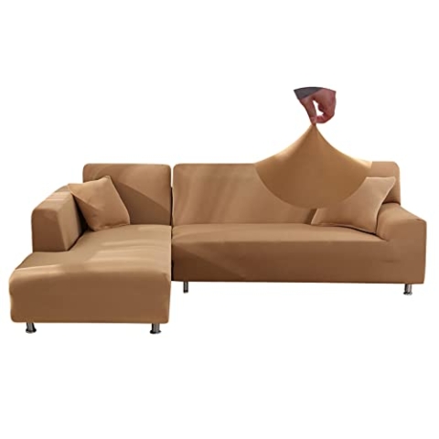 Jaotto Sofa Überwürfe Sofabezug Elastische Spandex Stretch Sofabezüge Couchbezug für L-Form Sofa Universal Waschbar Sofaüberwurf 2er Antirutsch(2 Sitzer+3 Sitzer,Kamel)