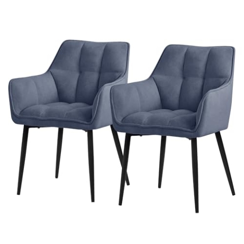ML-Design Esszimmerstühle 2er Set aus Frotteestoff, Blau, Küchenstuhl mit dickem gepolsterter Sitz & Metallbeinen, Wohnzimmerstuhl mit Rücken- und Armlehnen, Polsterstuhl, Ergonomischer Loungesessel