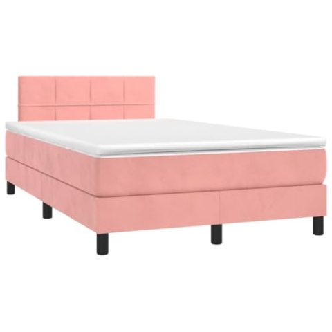 vidaXL Boxspringbett mit Matratze LED Doppelbett Polsterbett Bett Bettrahmen Lattenrost Bettgestell Hotelbett Schlafzimmerbett Rosa 120x200cm Samt