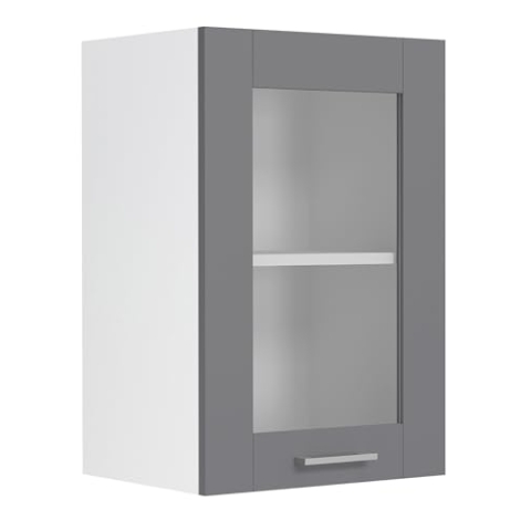 VCM Küchenschrank hängend | Maße ca. H. 60 x B. 40 x T. 31 cm | Hängeschrank mit Glas im Landhaus Stil | Küchenmöbel – Colura Weiß/Anthrazit