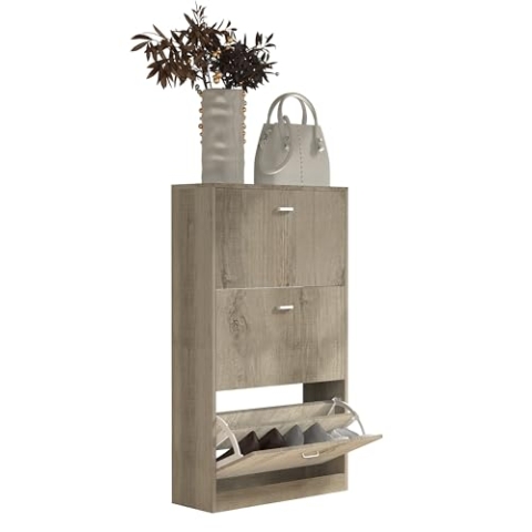 VCM Holz Schuhschrank | Maße: H. 105 x B. 59 x T. 22 cm | 3 Klappen - Sipos L Honig-Eiche