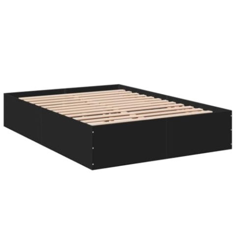 vidaXL Bettgestell, Bett Doppelbett für Schlafzimmer, Bettrahmen mit Lattenrost, Schlafzimmerbett Modernes Design, Schwarz 120x200cm Holzwerkstoff