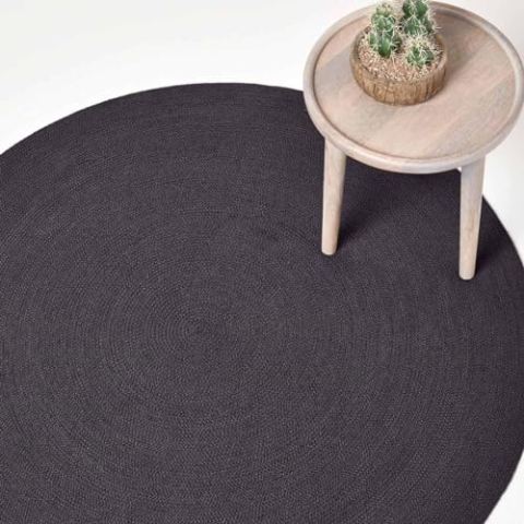 Homescapes runder Teppich 150 cm, schwarz, geflochtener Bettvorleger aus Baumwolle, Wendeteppich, handgewebter Retro-Teppich