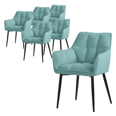 ML-Design Esszimmerstühle 6er Set aus Frotteestoff, Petrol, Küchenstuhl mit dickem gepolsterter Sitz & Metallbeinen, Wohnzimmerstuhl mit Rücken- und Armlehnen, Polsterstuhl, Ergonomischer Loungesessel