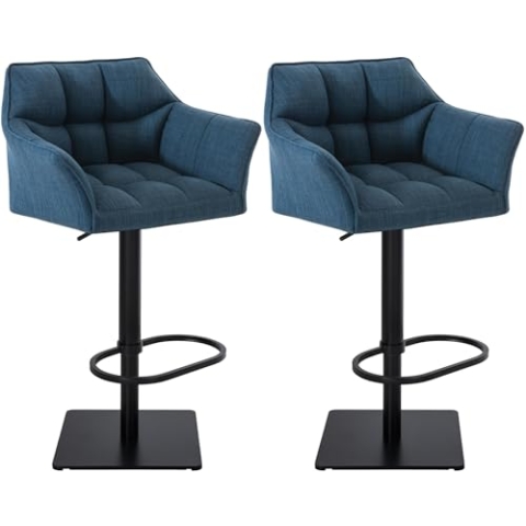 CLP 2er Set Barhocker Damaso Stoffbezug I Gepolsterte Barstühle höhenverstellbar und drehbar I Tresenstühle mit Rückenlehne, Farbe:blau, Gestell Farbe:schwarz