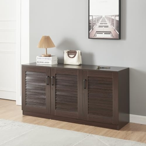 [en.casa] Schuhschrank Løten Schuhregal Flurschrank mit 3 Türen und 6 Ablagen Sideboard 125 x 36 x 62 cm bis zu 12 Paar Schuhablage Schuhaufbewahrung Wenge